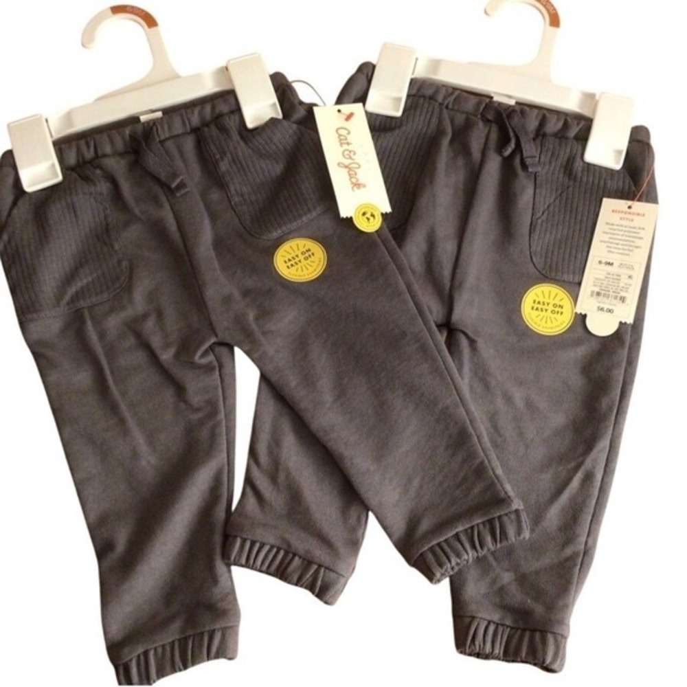 2 PK Cat & Jack Gray Joggers with Elastic Cuffs 6-9 Months